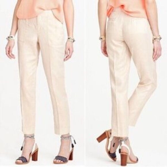NWT J. Crew Ivory Bronze Metallic 100% Linen Garden Pants - Picture 1 of 8